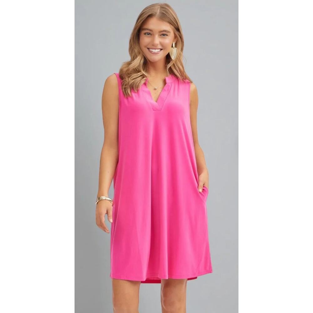 NWT Dear Scarlett size Small Hot Pink Magenta Sleeveless Lizzy Dress Pockets